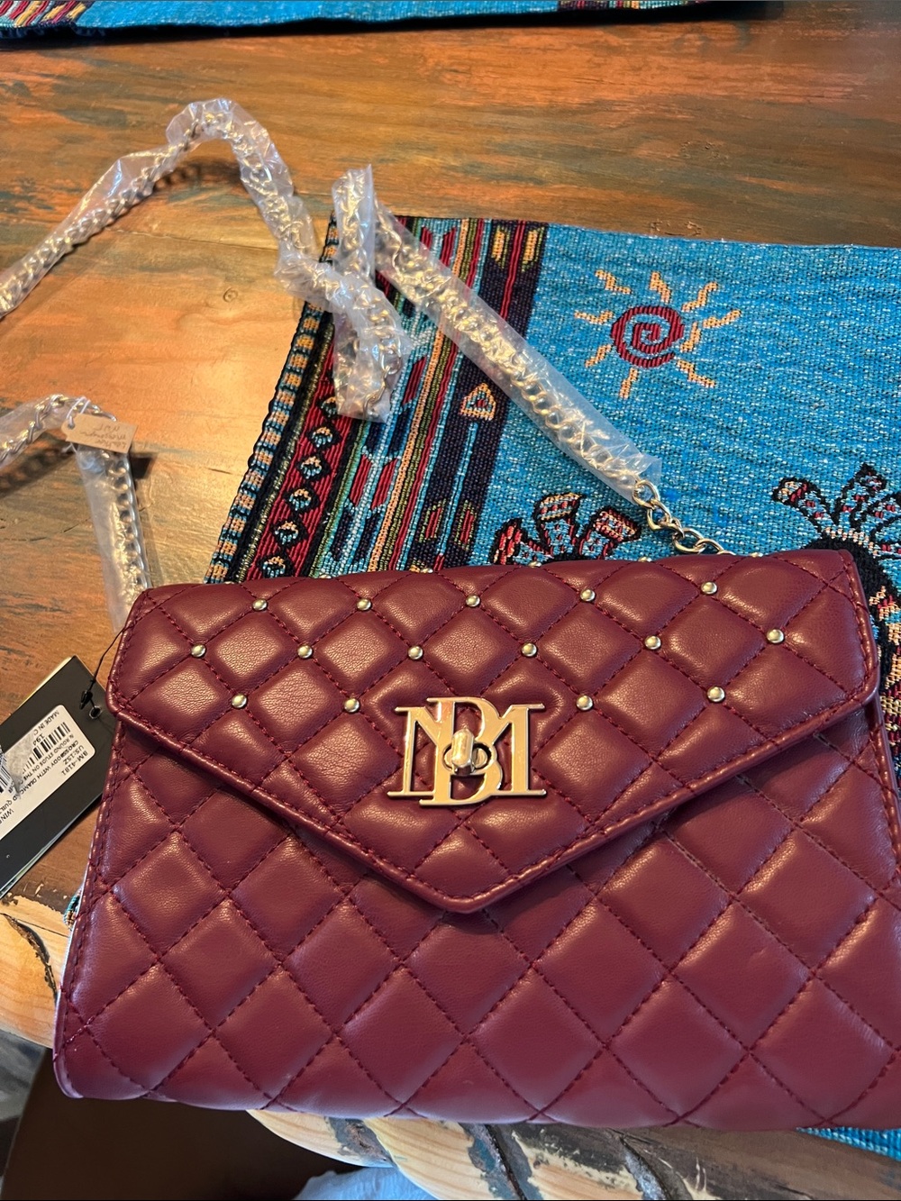 Badgley Mischka Vegan Leather Crossbody w/Diamond Quilting & Round studs
